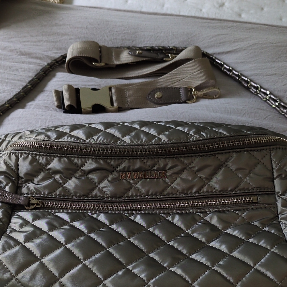 MZ Wallace Metallic Quilted Bag. Quartz Pearl Color. Gold Tone.